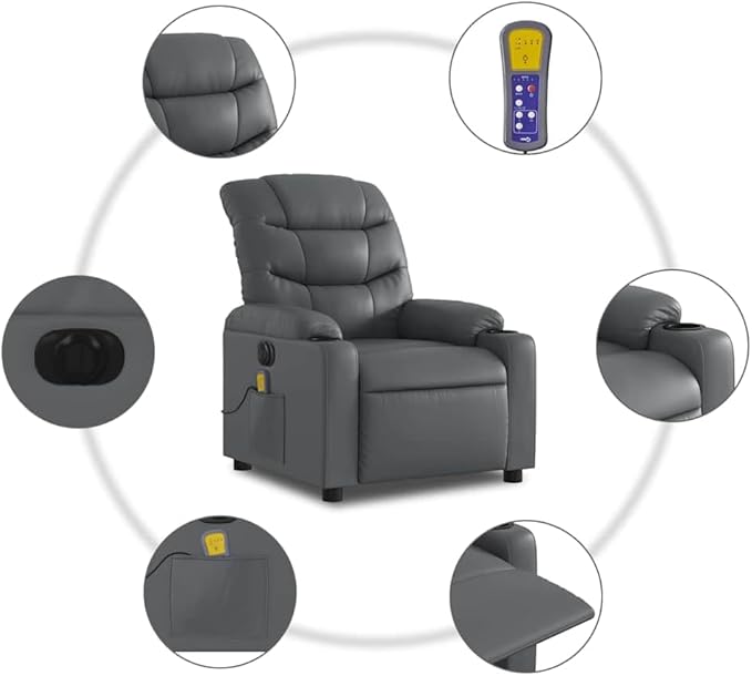Electric Massage Recliner Chair Gray Faux Leather Metal Plywood Adjustable Angles Stain-Resistant for Living Room Home Theater Relaxation