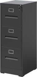 3 Drawer Small Metal Vertical File Cabinet with Lock Under Desk Storage Organizer Filing Cabinets for Home Office Locking DrawersAssembly RequiredBlack