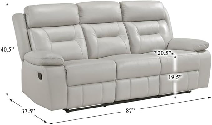 Lexicon Laconia Leather Double Reclining Sofa in Silver