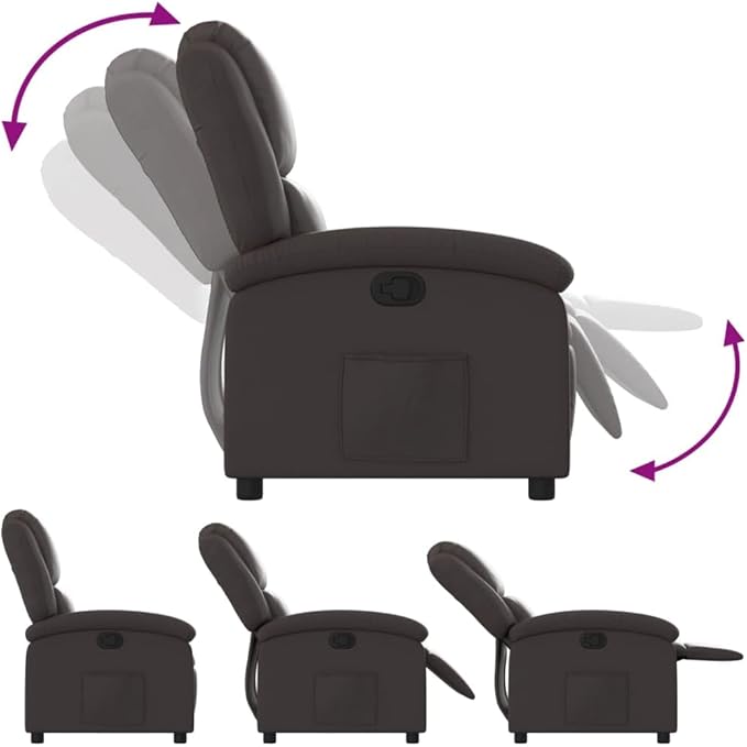 vidaXL Recliner Chair Dark Brown Real Leather Metal Plywood