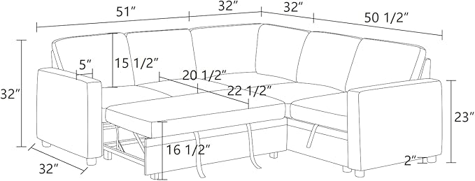Sleeper Sofa Couch Bed Convertible Sofa Bed with Armrests Sectional Sofa with Storage Seat L Shaped Sectional Couch with Reversible Chaise for Living Room Apartment Bedroom Office