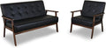 AODAILIHB 2 Piece Living Room Furniture Set Black Faux Leather Loveseat and Accent Chair Mid Century Modern Sofa and Chair Set with Solid Wood Arms for Office Reception &amp Apartment
