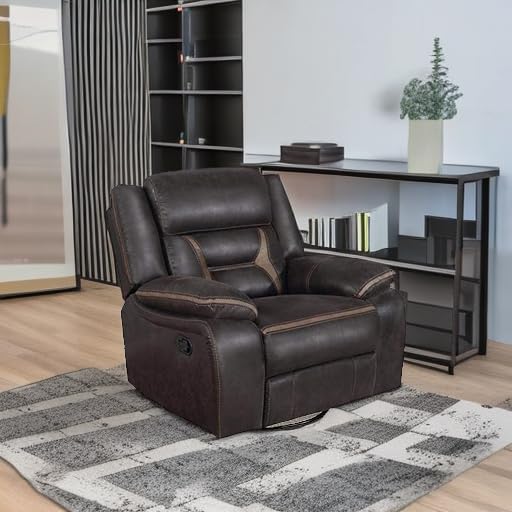 Coaster Home Furnishings - Greer - Leatherette Upholstered Swivel Glider Recliner Chair with Pocket Coil Cushions Padded Armrests Contrasting Stitching - Living Room - 41-Inch - Brown - 651356