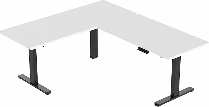 VIVO Electric Height Adjustable 67 x 60 inch Corner Stand Up Desk 2 White Solid Table Tops Black Frame Memory Controller L-Shaped Workstation 3E Series DESK-KIT-3E6BW