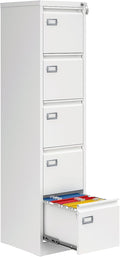 5 Drawer File Cabinet with Lock Metal Filing Cabinets for Home Office Vertical White Locking File Caninet Steel Narrow Five Drawer File Cabnet for Letter/Legal / A4 / B4- Assembly Required