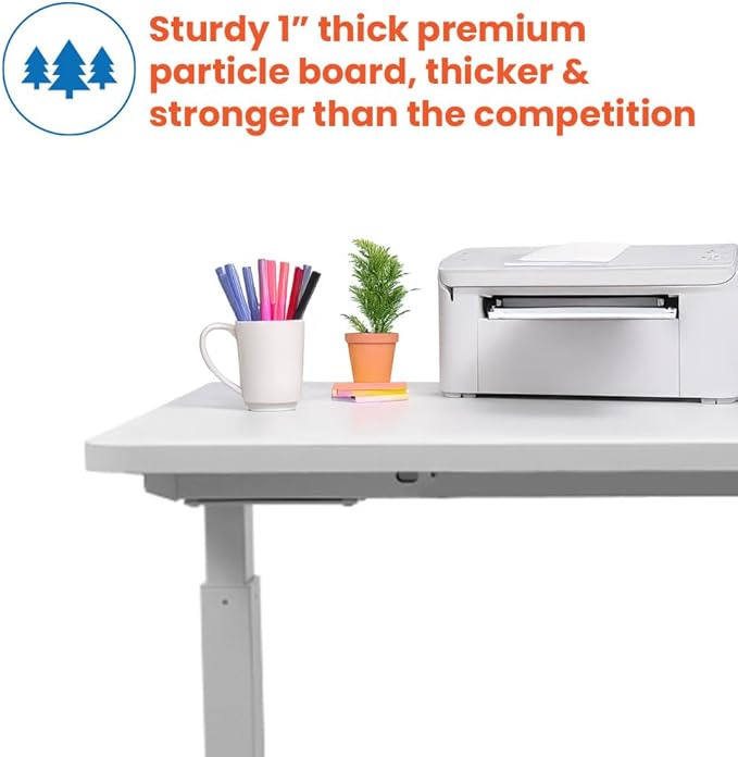 MotionWise M1 Series Height Adjustable Electric Sit Stand Desk 48” x 24” Home Office w/Single Wooden Desktop (White)