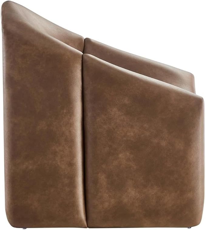 Pemberly Row Modern Fabric Accent Chair Vegan Leather Upholstery Dense Foam Padding Tubular Metal Frame Brown Finish Non-Marking Floor Glides Fully Assembled Living Room or Home Office Seating
