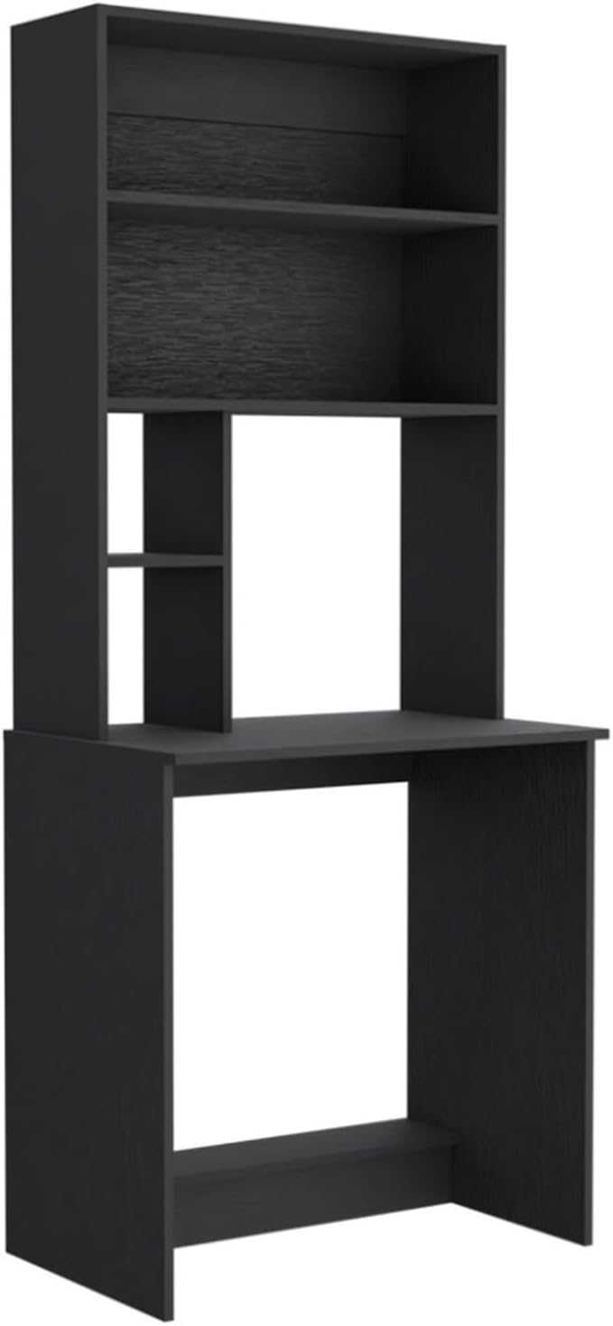 Computer Desk with Hutch 5 Storage Shelves and Lower Shelf Wide Compact Writing Desk for Home Office and Remote Learning Space-Saving Black Study Table for Bedroom