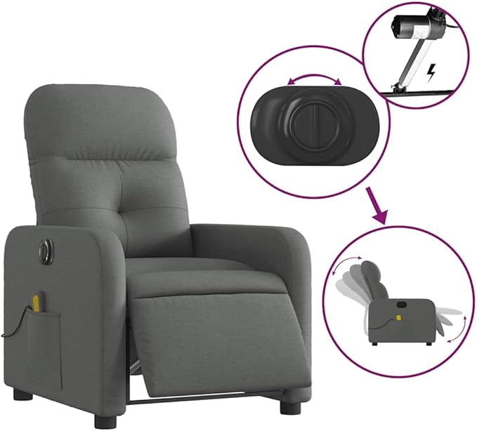vidaXL Dark Gray Fabric Electric Massage Recliner Chair - Motorized Reclining Armchair with Vibration Massage Comfortable Seating and Sturdy Frame