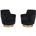 Velvet Swivel Accent Chair Set of 2 Upholstered Barrel Chair with Golden Base Comfy Round Boucle Chair 360° Swivel Armchair for Living Room Bedroom Lounge Office Nursery Sillas Para SalaBlack