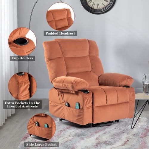 Electric Power Lift Recliner Chair Recliner Sofa for Elderly Heat and Massage2 Cup Holders Recliners Chairs for Living Room Infinite Position and Double 2 Side Pocket (Brown)