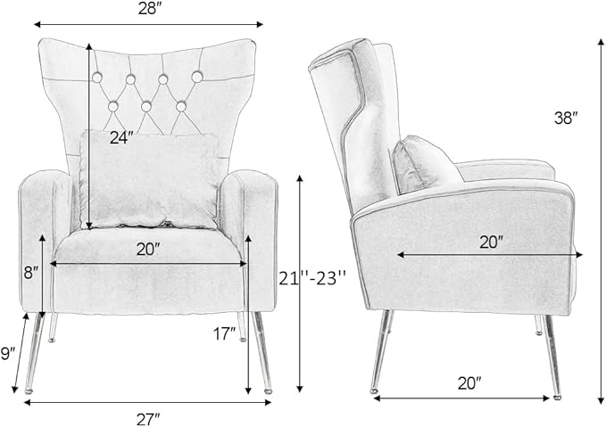 Button-Tufted Living Room Chairs Set of 2 WingBack Velvet Accent Chair Armchair with Lumbar Pillow Bedroom Chairs Vanity Chair Arm Chair with Golden Legs Cream