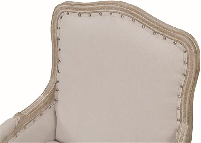 Pemberly Row Modern Wood Accent Chair Cream Upholstery Distressed Wooden Frame Taupe Finish Nail Head Trim Foam Cushions Cabriole Feet Living Room Furniture Indoor Seating