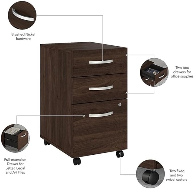 Bush Business Furniture 60W x 30D L Shaped Desk with Mobile File Cabinet Corner Table and Drawers for Home or Professional Office Studio C Collection Black Walnut
