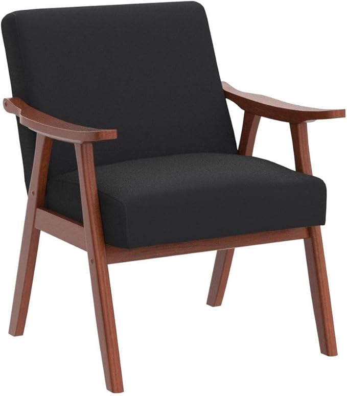Accent Chair with Microfiber Upholstery and Solid Wood Frame Classic Mid-Century Modern Living Room Furniture for Extra Seating Black
