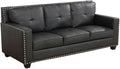 Modern 3-Seater Sofa with Softy Backrest Cooper Nail Comfortable Large couches for Living Room with Overstuffed Cushion Modern Leather Couch Set for Bedroom Apartment(Black-Faux LeatherSofa)