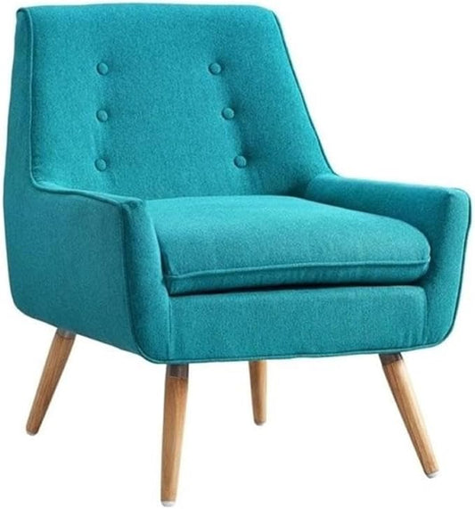 Atlin Designs Modern Accent Chair 27.5 W x 30.75 D x 32.25 H Pine Wood Frame Bright Blue Polyester Fabric Button Tufted Back Blond Finished Legs Plush Cushion Living Room Seating