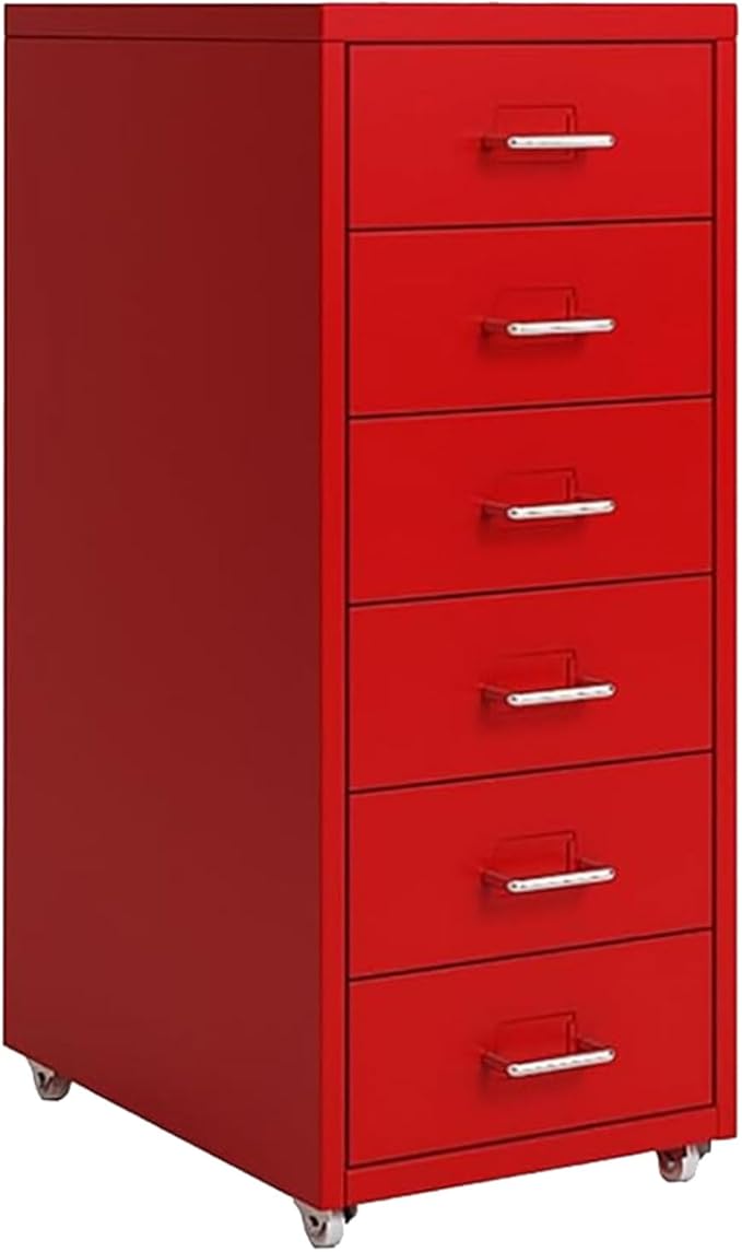 Aimeryup 6-Tier File Cabinet Metal Clip with Wheel Drawer Storage Desk Cabinet Office Lounge Room Study 41X28X69CM(Size:28X41X69CMColor:Red)
