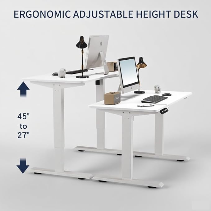 55 Inch Electric Standing Desk Height Adjustable Computer Gaming Desks for Home Office Bedroom Craft Study Table and Work Standing DesksWhite
