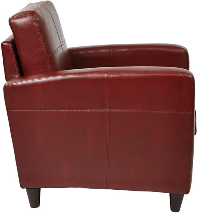 BOWERY HILL Modern Faux Leather Upholstered Club Chair 33.25 in H x 30 in W x 34 in D Red Finish Solid Wood Legs Tool-Free Assembly Comfortable Accent Seating for Living Room or Office