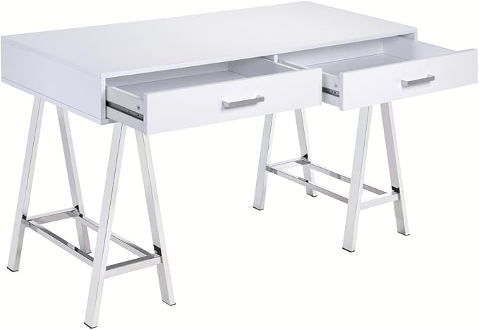 Coleen White High Gloss Writing Desk | USB Charging Port | Spacious Drawers | Compact Home Office