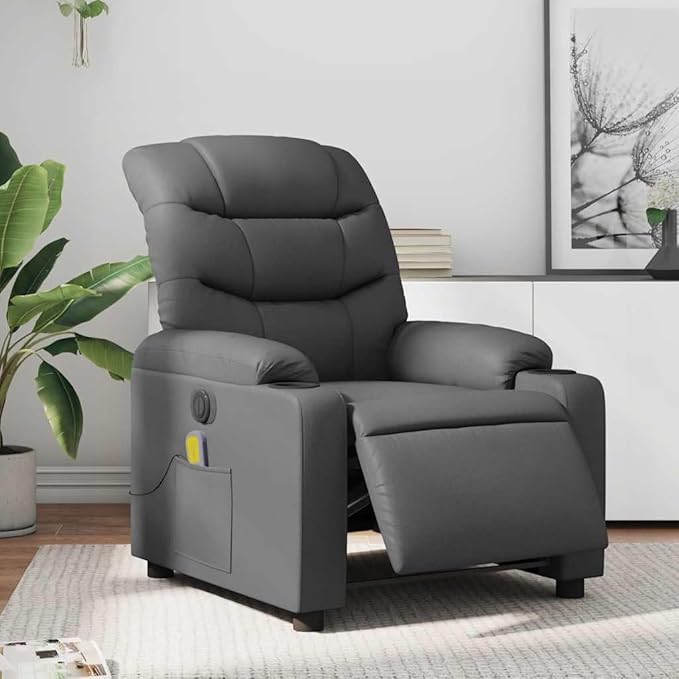 vidaXL Electric Massage Recliner Chair Gray Faux Leather Metal Plywood