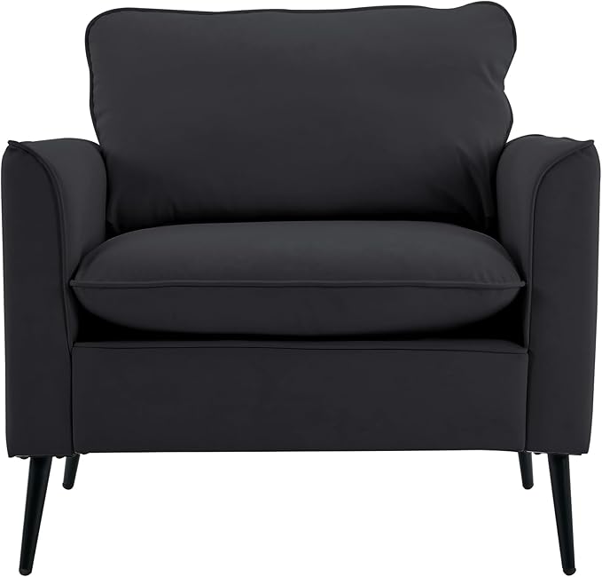 YITAI Modern Accent Living Room ChairsFaux Leather Oversized Single Sofa Chair with Metal Legs Mid Century Comfy Armchair for Bedroom/Office Reading/Lounge/Office/Reception2PCBlack