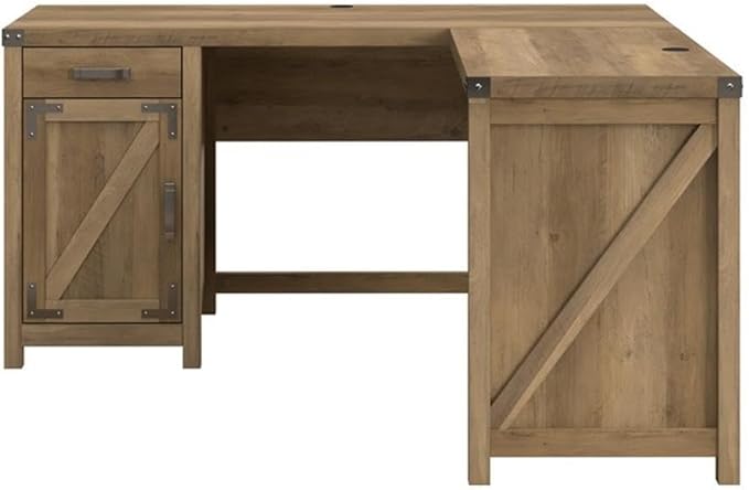 Bush Furniture Knoxville 60W L Shaped Desk with Drawer and Storage Cabinet in Reclaimed Pine Corner Computer Table for Home Office
