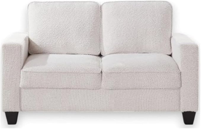 BOWERY HILL Transitional 57 W Boucle Fabric Loveseat Sofa with Built-in USB Charging Port and Functional Side Pockets in Beige