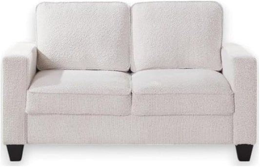 BOWERY HILL Transitional 57 W Boucle Fabric Loveseat Sofa with Built-in USB Charging Port and Functional Side Pockets in Beige
