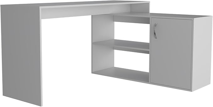 Penau L-Shaped Computer Desk with Open &amp Closed Storage Modern White Design Spacious 59 Inch Surface Perfect for Home Office