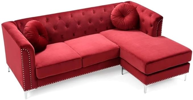 Glory Furniture Pompano Velvet Sofa Chaise in Burgundy