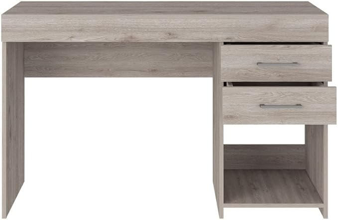 Computer Desk Two Drawers One Lower Shelf Easy Assembly Storage Desk for Home Office Light Gray