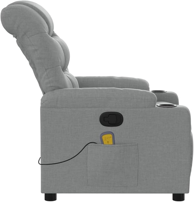 Light Grey Massage Recliner Chair USB Vibration Breathable Fabric Adjustable Single Seater for Living Room Bedroom Reading 242.5 lbs Capacity