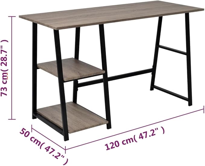 Writing Table Computer Desk Home Office Study Desk with 2-Tier Shelves Industrial Simple Style PC Gaming Desk Workstation for PC Laptop Notebook Gray