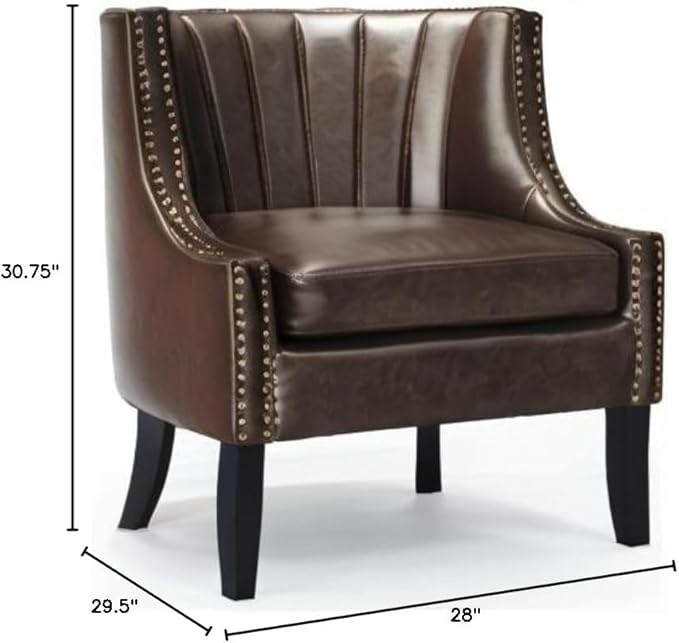 Tommy Hilfiger Dorset Leather Club Chair Brass Nailhead Accent Trim High Back Reading Armchair Traditional Living Room Furniture Chesterfield Brown