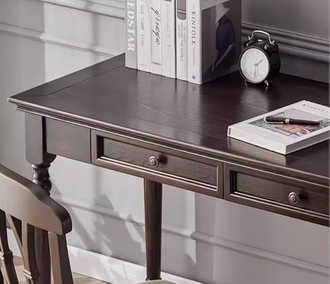 ADORZ Walnut Writing Desk with Drawers 47 French Country Solid Wood Desk for Home Office Study or Bedroom