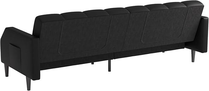 Fadware Faux Leather Couch Convertible Futon Sofa Bed with Adjustable Backrest Mid Century Leather Sofa Loveseat with Side Pockets&amp Metal Leg Modern Leather Sleeper Sofa for Living Room Bedroom