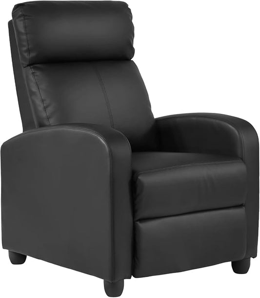 Recliner Chair PU Leather Recliner Sofa Home Theater Seating with Lumbar Support Overstuffed High-Density Sponge Push Back Recliners Armchair for Living RoomBlack