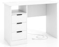 Computer Desk with Drawers 42.5’’ White Desk with Storage Shelf &amp Built-in Power Outlet Wood Vanity Makeup Table Small Desk for Bedroom Living Room Study Home Office