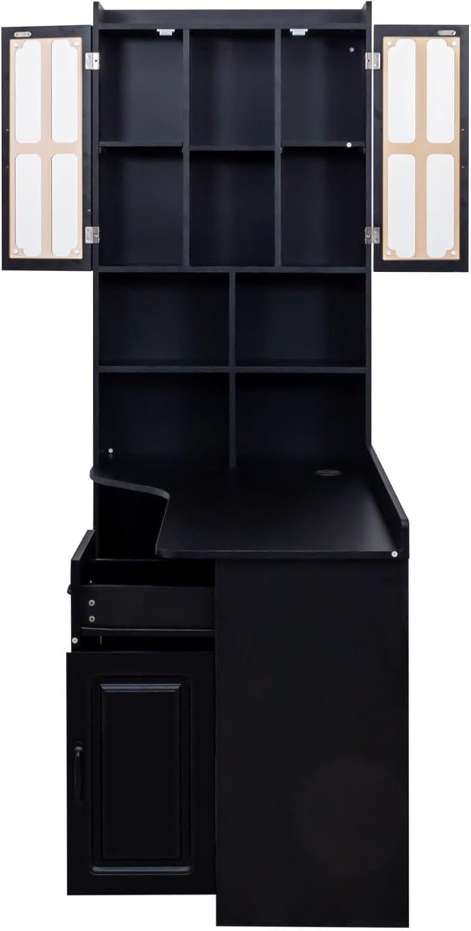 l Shaped Desk with Hutch &amp Drawers Small Corner Desks for Small Space Home Office Farmhouse Desk and Bookshelf Combo with Storage (Black)