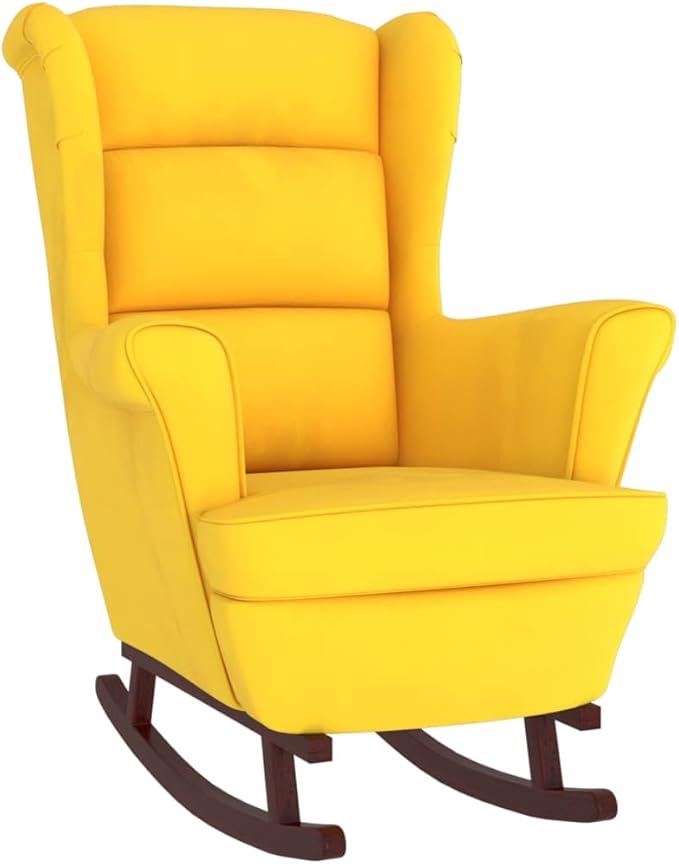 Rocking Chair Rubber Wood Legs Velvet Yellow Rocking Chair Living Room Chair Bedroom