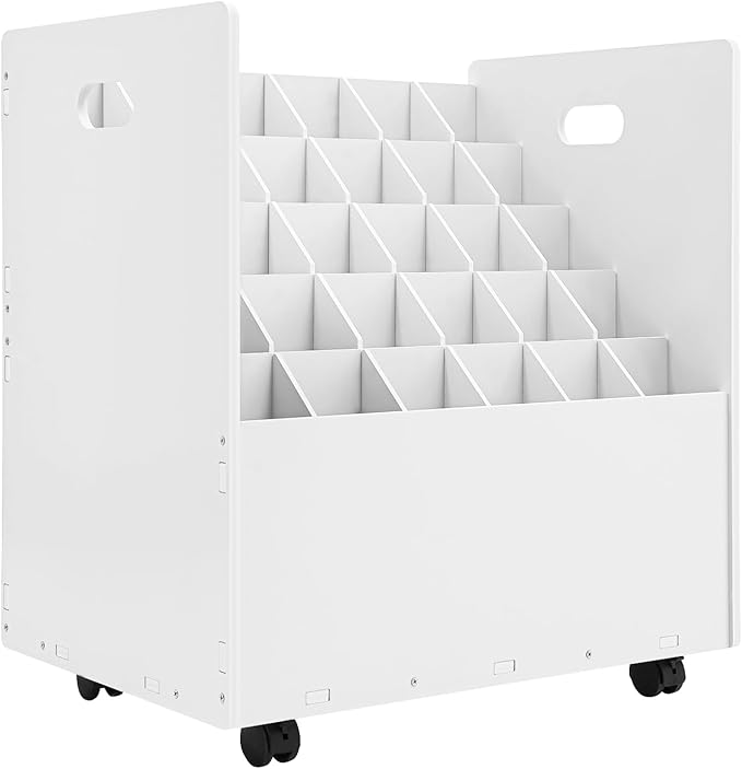 Mobile Roll File Storage Organizer with Wheels 30 Slots White Mobile Files Storage Cabinet Construction Plan Holders Roll Files Storage for Office School (30 Slots White)