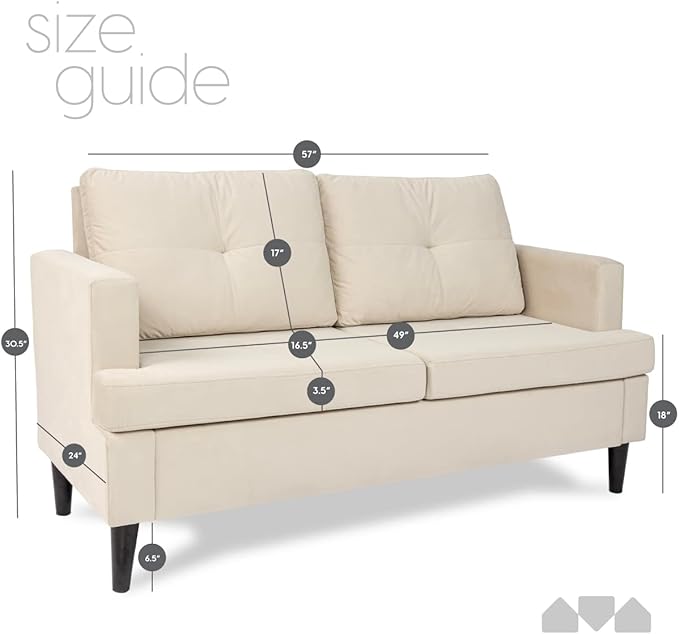 Milliard Small Couch Velvet Love Seat Small Couch for Tiny Spaces (57x 24 x 30.5)