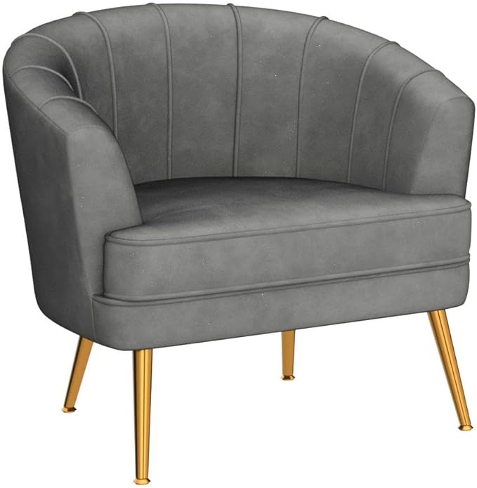 Velvet Accent Chair for Living Room Bedroom Office - Upholstered Single Sofa Arm Chair With Metal Legs Comfy for Reading Leisure Club Coffee - Grey