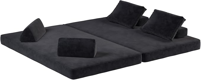 Futon Sofa Bed King Size Boneless Sleeper Sofa Oversized Chenille Foldable Couch Convertible Floor Couches Modern Folding Mattress Daybed for Gaming Living Room Apartment Dark Grey