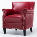 Pemberly Row Red Faux Leather Club Chair Nailhead Trim Upholstered Leather Gel Solid Wood Legs No Sag Springs 2.2 Density Foam Living Room Accent Chair Comfortable Indoor Seating