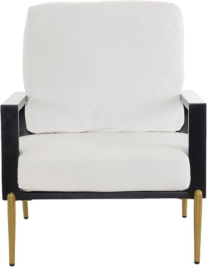 Modern Low Back White Upholstered Accent Armchair with Gold Metal Legs &amp Rubberwood Frame Chic Wide Armrest Minimalist Lounge Chair with Pillow Back Single Sofa Chair for Living Room&ampBalcony