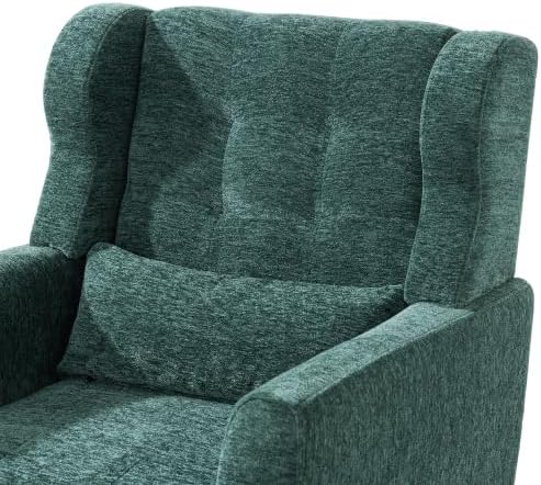 Modern Side Chair Square Shape Chenille Arm Chair Comfy Soft Padded Lounge Chair for Living Room Bedroom Home Office Kitchen(Dark Green)