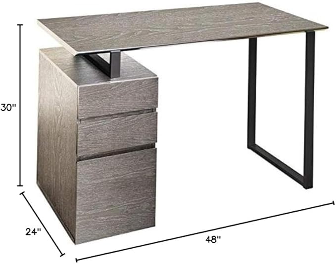 Pemberly Row 48 Reversible Home Office Desk Gray Wood Finish MDF and Steel Construction 3 Drawers with 1 File Cabinet Modern Design Compact Workspace for Home or Office Use